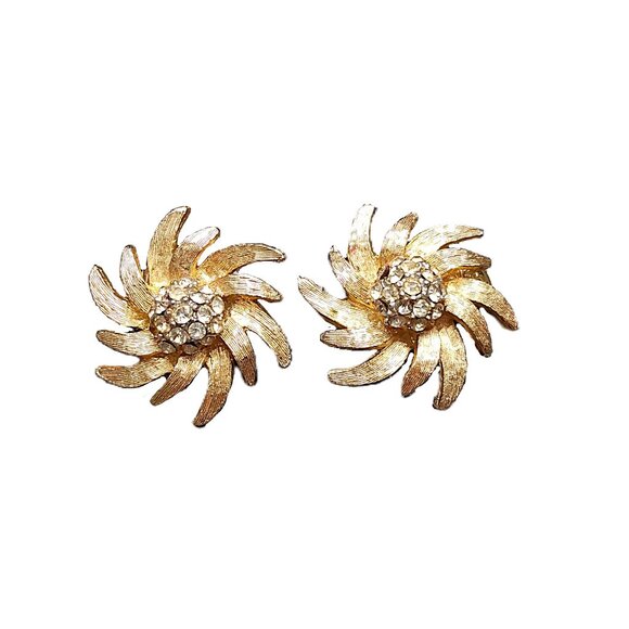 Vintage Coro Earrings Gold Tone Flower Starburst 1960s Pat 280951 - Picture 1 of 6